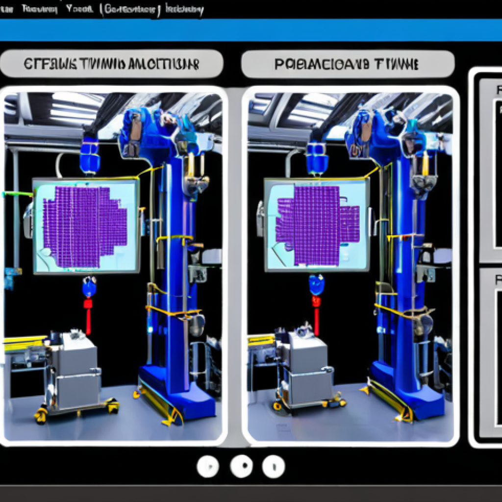 **Image Prompt 1: Digital Twins in Manufacturing**
   - Create an image of a digital twin model displayed on a screen alongside a physical factory setting. Show sensors and IoT devices collecting real-time data from the factory, with visual indicators highlighting production efficiency and bottlenecks.
